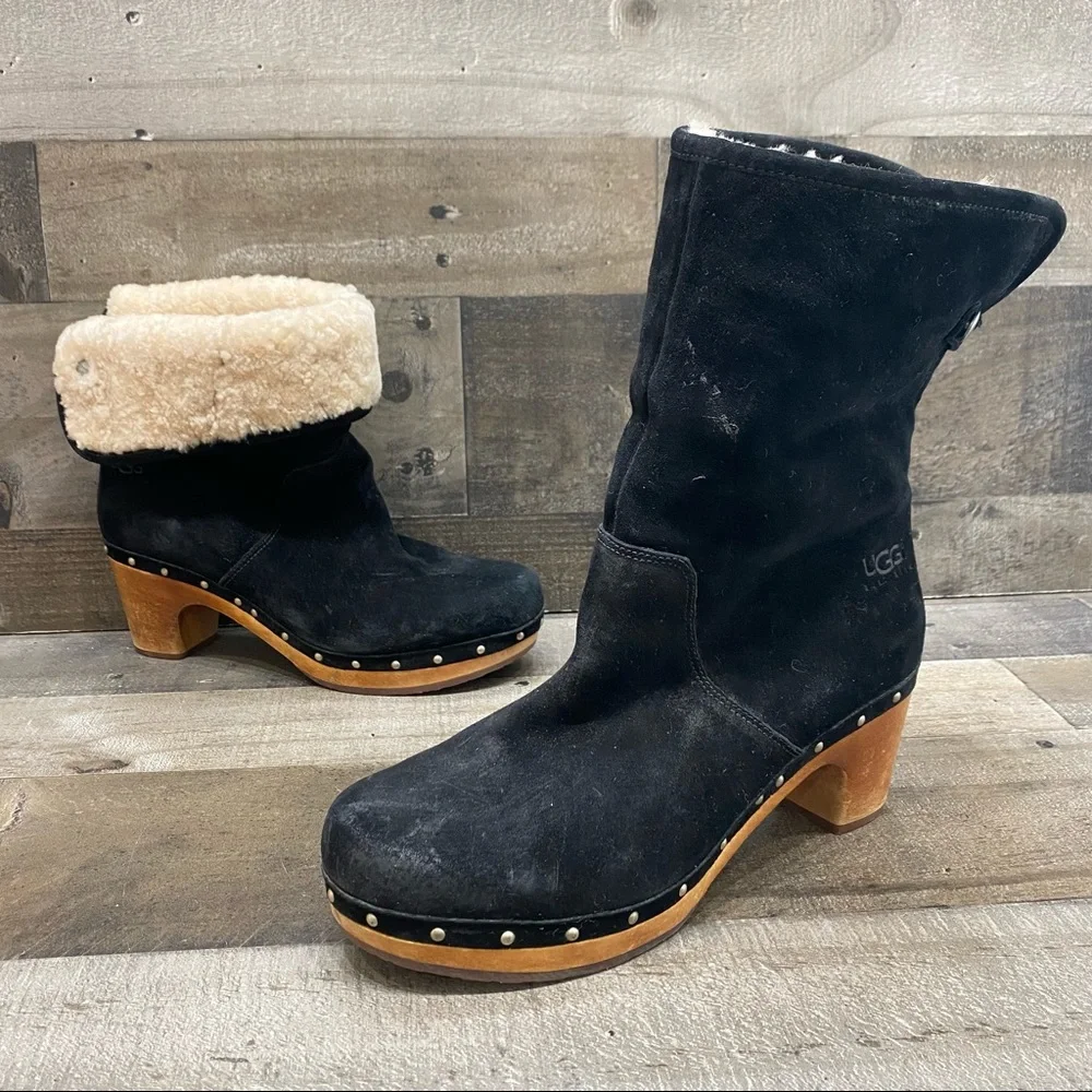 Ugg Australia 1955 Women’s Black Suede Shearling Boots Size 10 - Picture 1 of 9